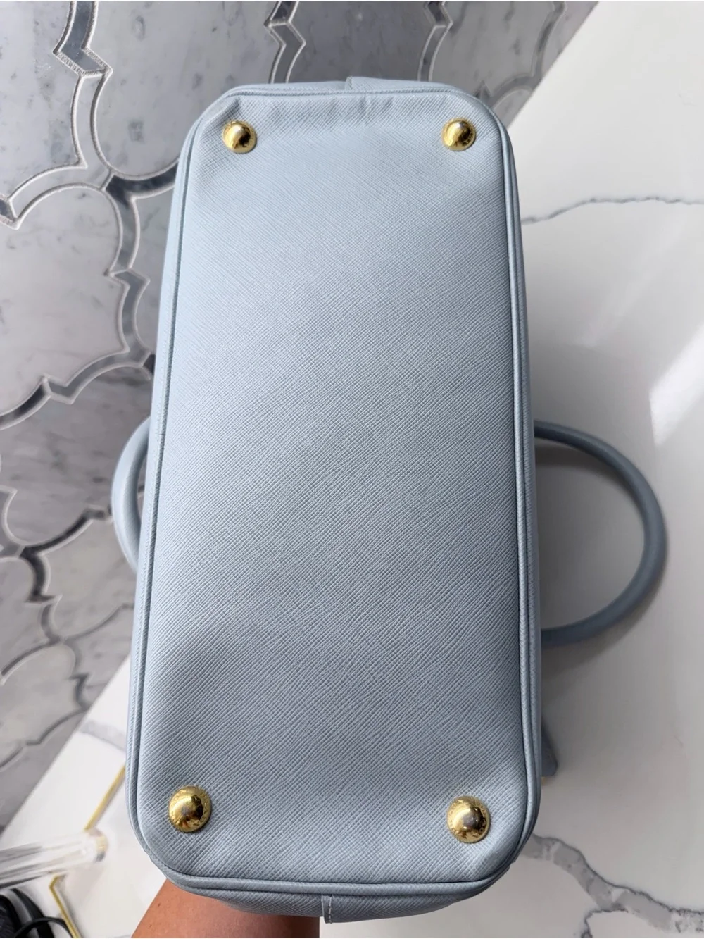 Prada Light Blue Saffiano Leather Tote with Gold Hardware